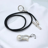 Baroque Pearl Pendant Leather Necklace for Women