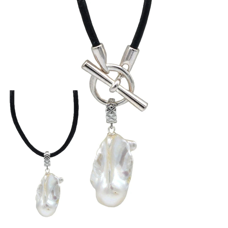 Baroque Pearl Pendant Leather Necklace for Women