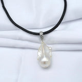 Baroque Pearl Pendant Leather Necklace for Women