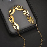 Personalized Leaves & Stones Bracelet Stainless Steel Engraved Names for Women