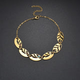 Personalized Leaves & Stones Bracelet Stainless Steel Engraved Names for Women