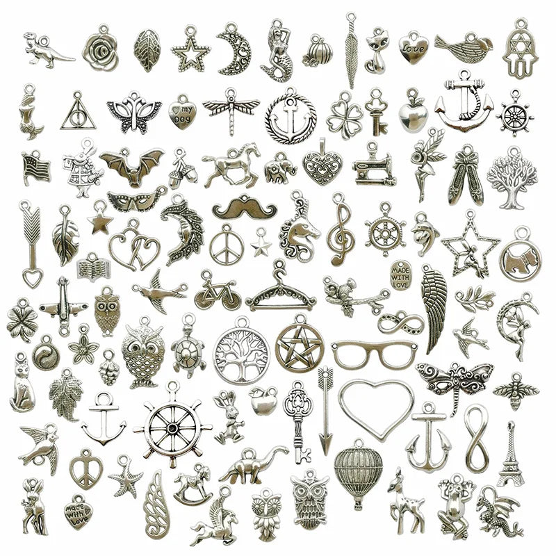 Nedar 100pcs Mix Alloy Metal Charms for DIY Necklace Bracelet Making