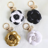 Nedar Noble PU Leather Rose Camellia Keychain Flower Key Chain