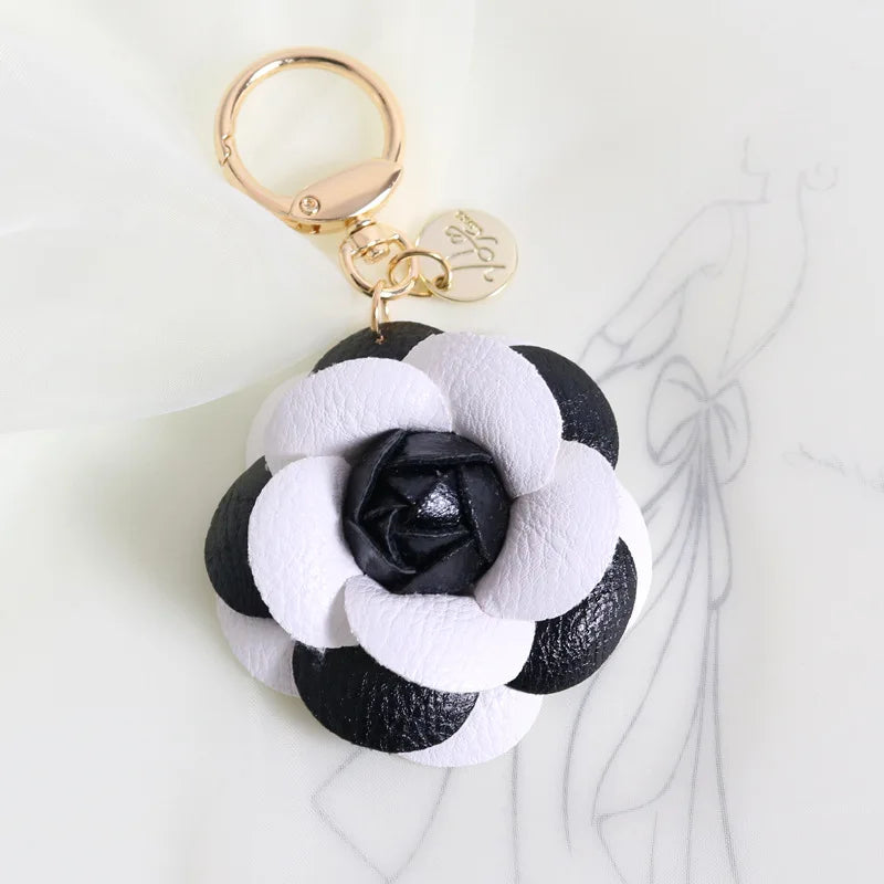 Nedar Noble PU Leather Rose Camellia Keychain Flower Key Chain