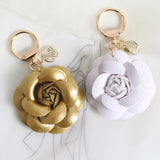 Nedar Noble PU Leather Rose Camellia Keychain Flower Key Chain