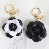 Nedar Noble PU Leather Rose Camellia Keychain Flower Key Chain