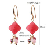 Drop Earring Natural Stone Four-leaf Clover Dangle Charm Brinco