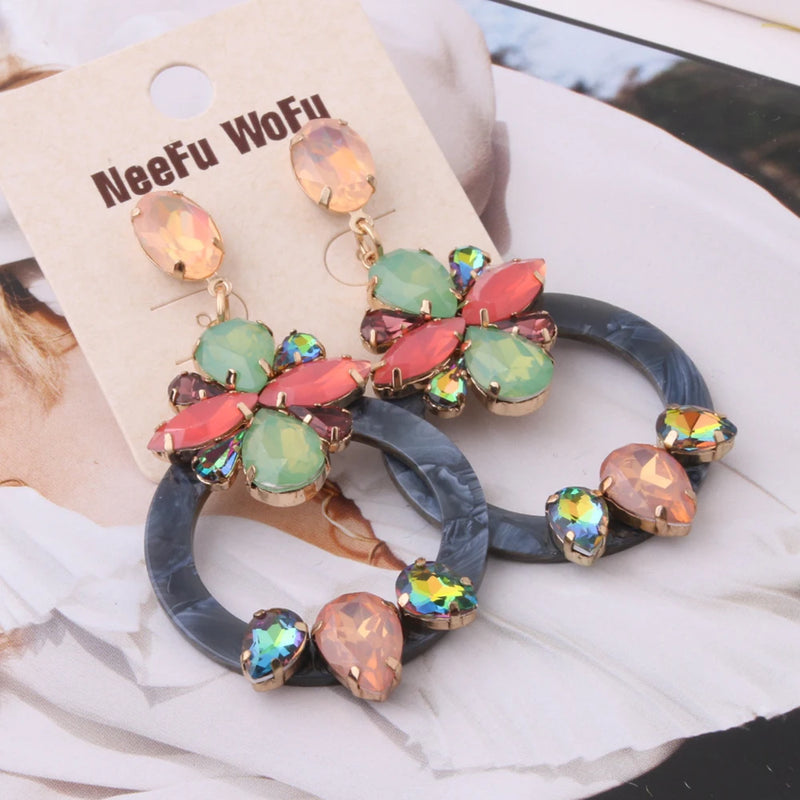 Crystal Resin Earrings for Women - Long Dangle Ear Jewelry - Christmas Gift