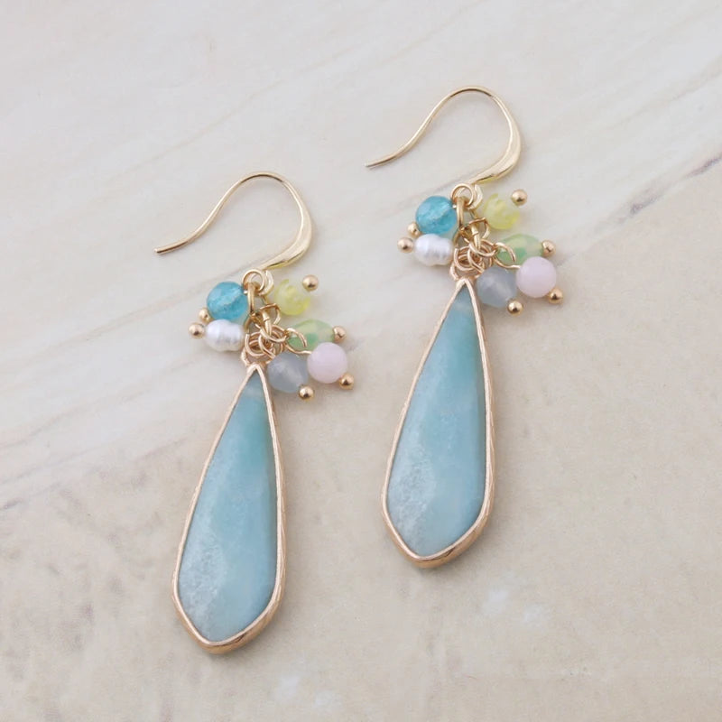 Pink Crystal Coral Starfish Drop Stone Earring