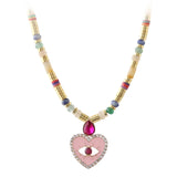Natural Stone Beaded Heart Shape Pendant Stainless Steel Crescent Jewelry