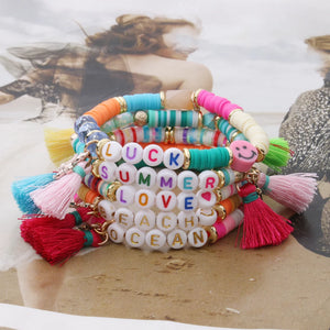 Boho Summer Beaded Bracelet with Colorful Tassels
