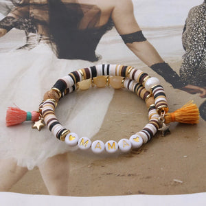 Boho Summer Beaded Bracelet with Colorful Tassels
