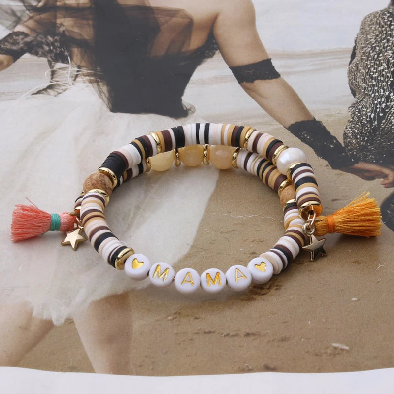 Boho Summer Beaded Bracelet with Colorful Tassels