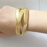 NeeFuWoFu 3 Laps Open Spring Bracelet Bangle Silver Natural stone