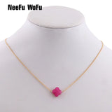 NeeFuWoFu Clover Set Pink Stone Necklace Bracelets Woman Jewelry