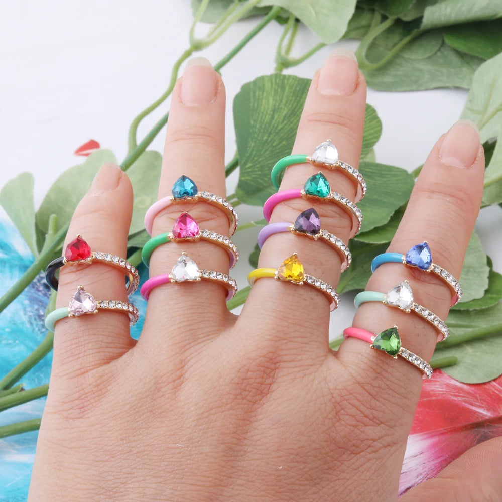 NeeFuWoFu Crystal Heart Open Ring Summer Charm Y2K Candy Adjustable Size