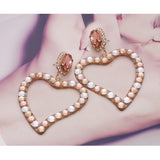 NeeFuWoFu Drop Heart Earrings Pearl Charm For Woman Crystal Christmas