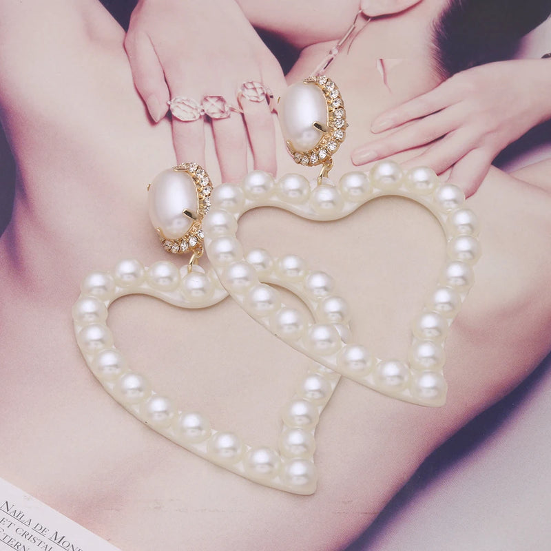 NeeFuWoFu Drop Heart Earrings Pearl Charm For Woman Crystal Christmas