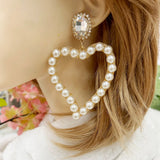 NeeFuWoFu Drop Heart Earrings Pearl Charm For Woman Crystal Christmas