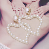 NeeFuWoFu Drop Heart Earrings Pearl Charm For Woman Crystal Christmas