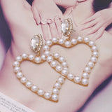 NeeFuWoFu Drop Heart Earrings Pearl Charm For Woman Crystal Christmas