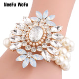 NeeFuWoFu Exaggeration Bracelets Pearl Beads Crystal Bangles Charm Bracelet