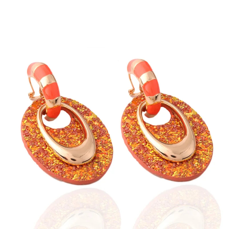 NeeFuWoFu Fluorescence Yellow Leather Earring Oval Dangle Woman Jewelry