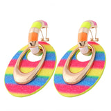 NeeFuWoFu Fluorescence Yellow Leather Earring Oval Dangle Woman Jewelry