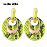 NeeFuWoFu Fluorescence Yellow Leather Earring Oval Dangle Woman Jewelry
