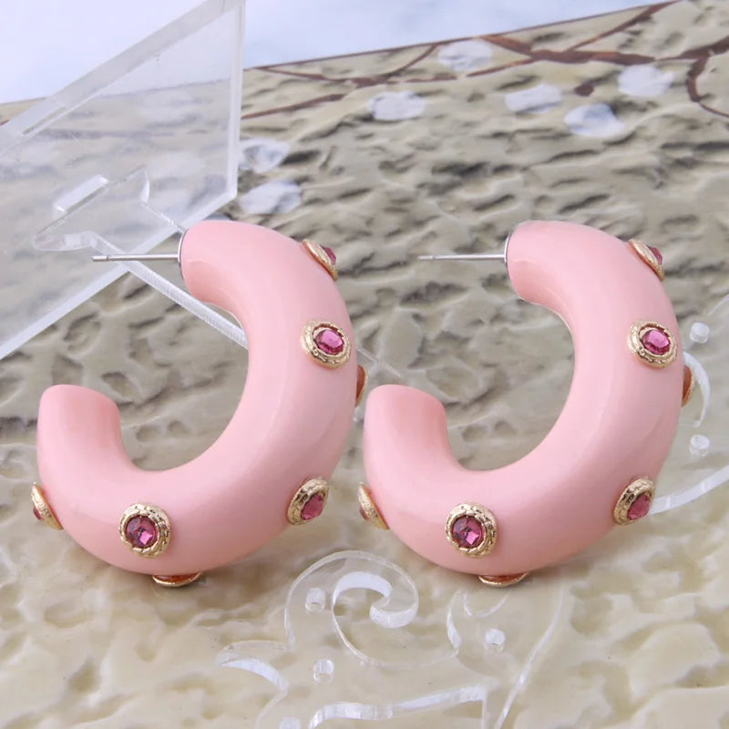 Resin Ear Hoop Earrings Bohemian Big Circle Tortoiseshell Acetate