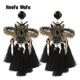 NeeFuWoFu Rhinestone Tassel Butterfly Earrings Crystal Brinco Ear Accessories