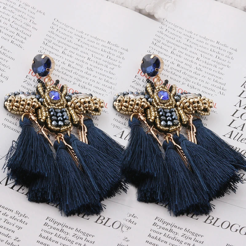 NeeFuWoFu Rhinestone Tassel Butterfly Earrings Crystal Brinco Ear Accessories
