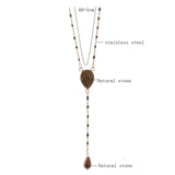 NeeFuWoFu Pink Stone Pendant Necklace Stainless Steel Short Chain Jewelry