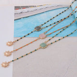 NeeFuWoFu Pink Stone Pendant Necklace Stainless Steel Short Chain Jewelry