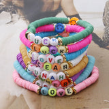 DIY Name Letter Bracelet Ring Stainless Steel Beaded Boho