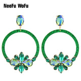 Green Drop Resin Earring Crystal Big Flowers Brinco Ear Oorbellen Gift