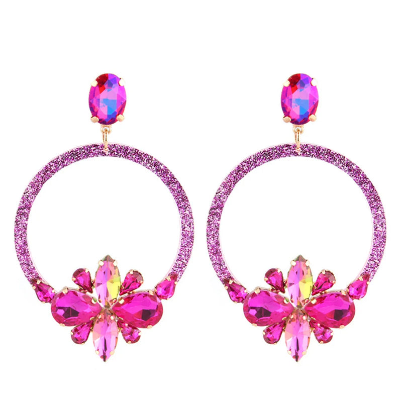 Green Drop Resin Earring Crystal Big Flowers Brinco Ear Oorbellen Gift