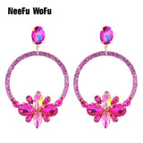 Green Drop Resin Earring Crystal Big Flowers Brinco Ear Oorbellen Gift