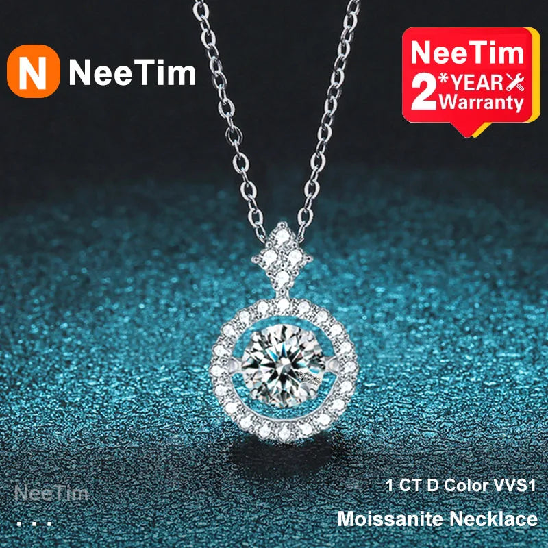 1CT Moissanite Pendant For Women Diamond Necklace S925 Sterling Silver