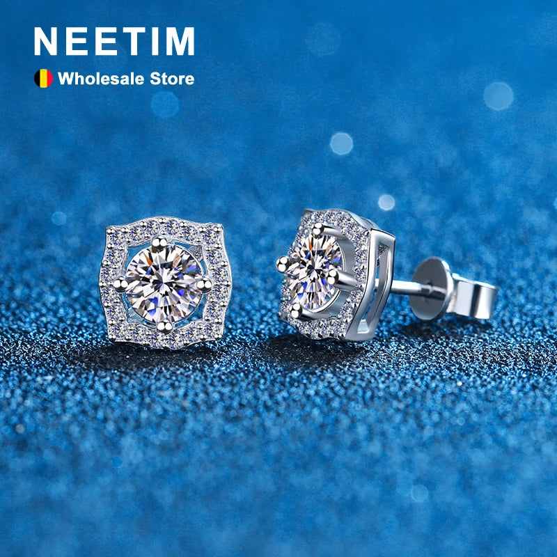 1 Carat D Moissanite Earrings 925 Sterling Silver Fine Jewelry