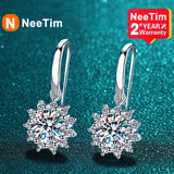 1ct Moissanite Diamond Drop Hoop Earrings 925 Sterling Silver