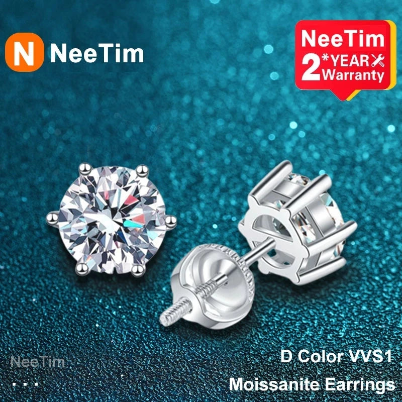 2ct Moissanite Earrings 925 Sterling Silver Stud Earring Fine Jewelry