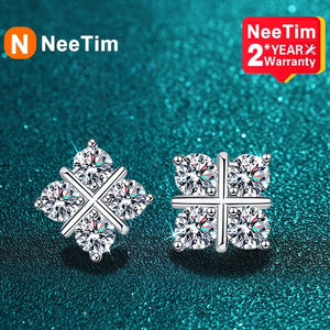 D Moissanite Stud Earrings 925 Silver Sparkling Diamond Wedding Jewelry