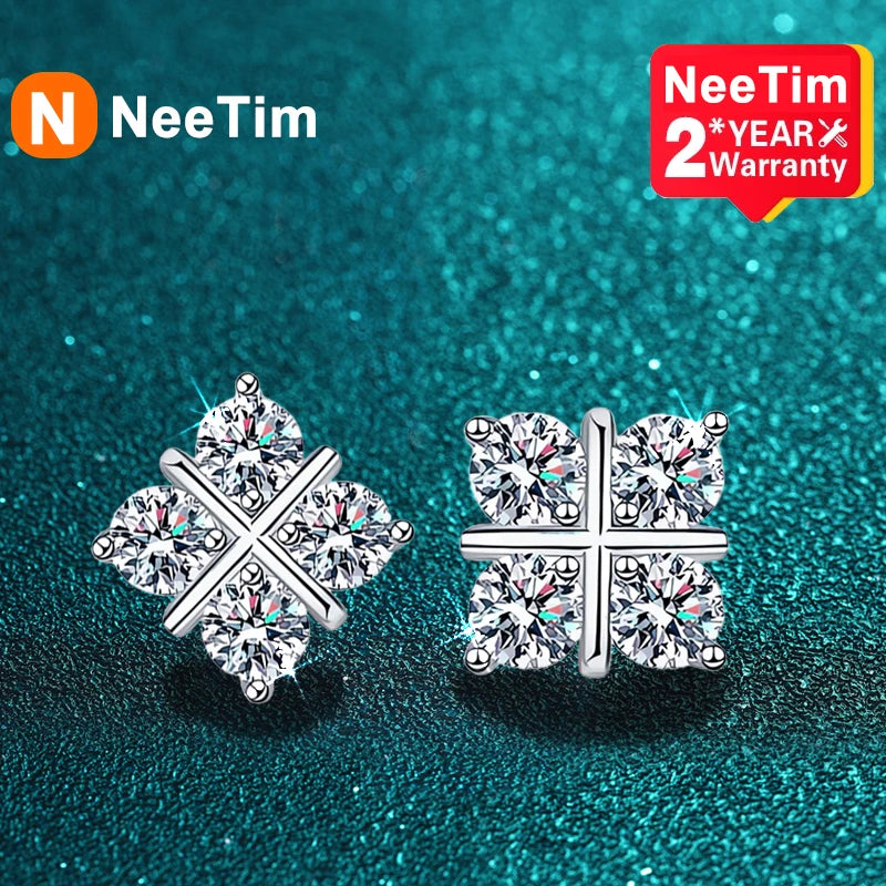 D Moissanite Stud Earrings 925 Silver Sparkling Diamond Wedding Jewelry