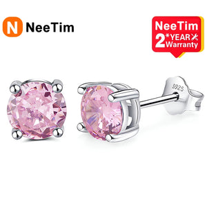 Moissanite Earrings S925 Sterling Sliver Green Pink Red Diamond Ear Studs