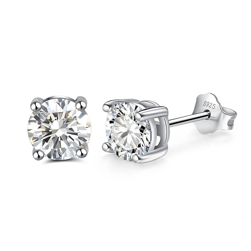 Moissanite Earrings S925 Sterling Sliver Green Pink Red Diamond Ear Studs