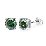 Moissanite Earrings S925 Sterling Sliver Green Pink Red Diamond Ear Studs