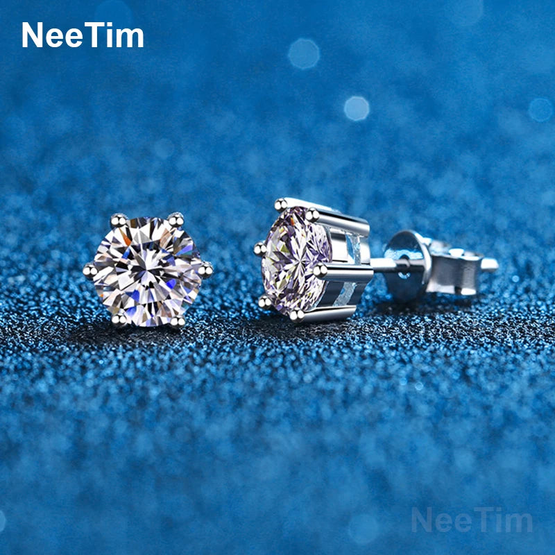 Moissanite Stud Earrings 18K Plated Sterling Silver D VVS1 Lab Diamond