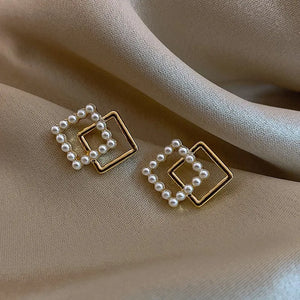 Geometric Pearl Earrings Korea Dongdaemun Compact Earrings Women