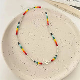 925 Sterling Silver Colorful Beaded Smiling Face Necklace Women